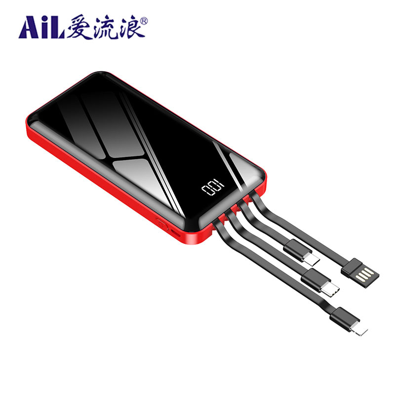 MR07S portable 10000mAh rechargeable battery, built-in charging cable, with LED display