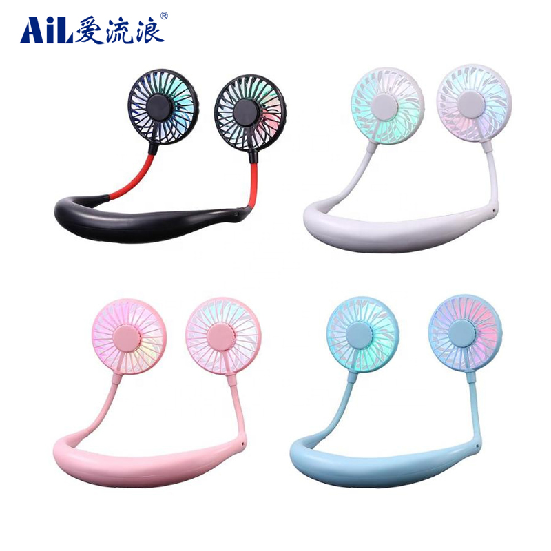 F07 Rechargeable LED Neck Hanging Mini Fan for Summer