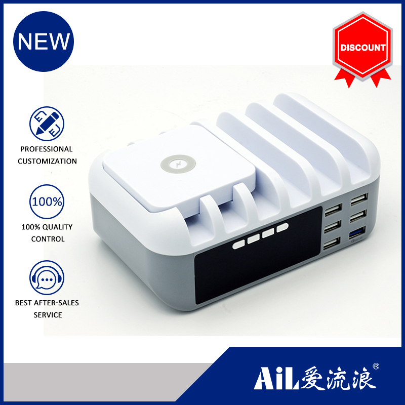 Wireless charging alarm clock 6USB port
